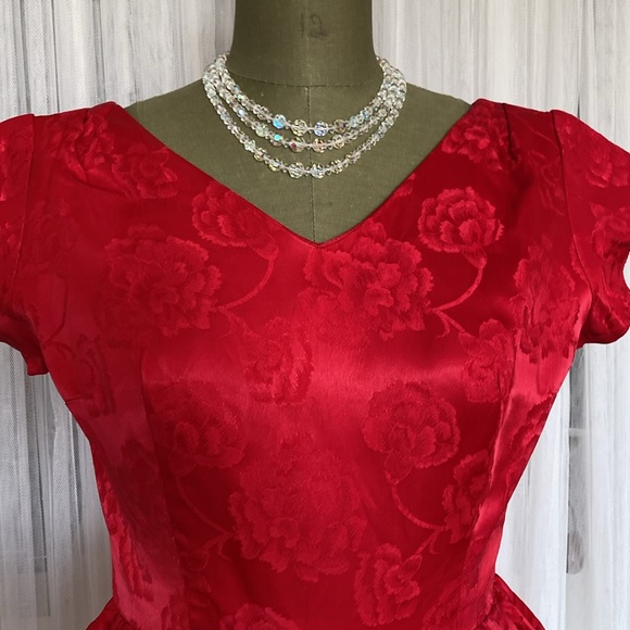 Vintage 50’s red brocade satin dress by Prestige Formal, holiday parties! Large - Picture 6 of 17